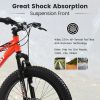 S24109 Elecony 24 Inch Fat Tire Bike Adult/Youth Full Shimano 7 Speeds Mountain Bike, Dual Disc Brake, High-Carbon Steel Frame, Front Suspension, Moun
